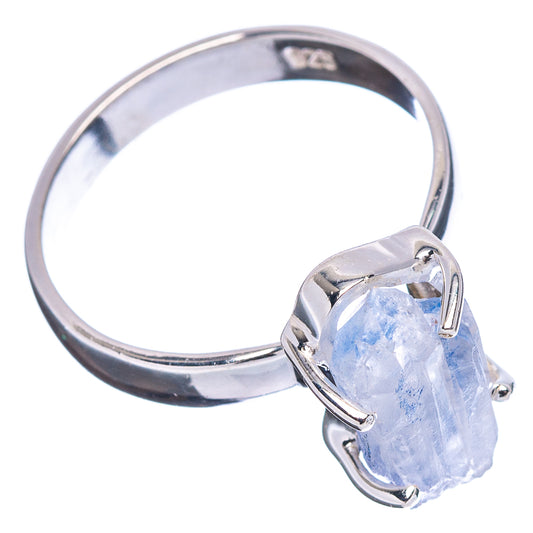 Faceted Dumortierite quartz ring (.925 sterling silver) with light-blue faceted stone, side view