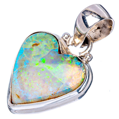 Rare Sterling Opal Heart Pendant 1 1/8" (925 Sterling Silver) P42937