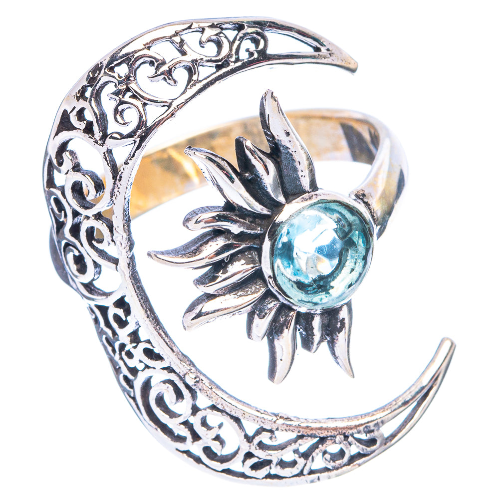 Blue Topaz Moon Sun Dainty Ring Size 7 Adjustable (925 Sterling Silver) R5242