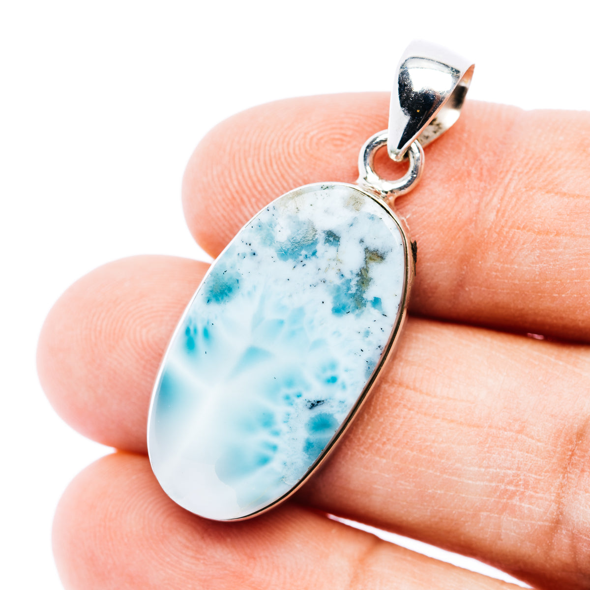 Premium Larimar Pendant 1 5/8" (.925 Sterling Silver)