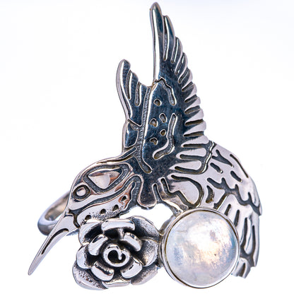 Large Rainbow Moonstone Hummingbird Ring Size 8 (925 Sterling Silver) R146461