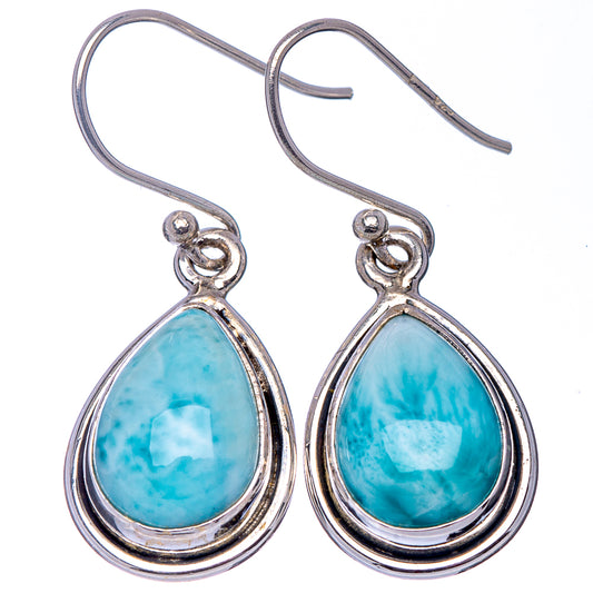 Rare Larimar teardrop drop earrings, .925 sterling silver hooks, light blue stone