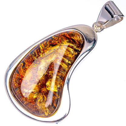 Silver pendant with teardrop Baltic amber stone and bail, 925 sterling silver