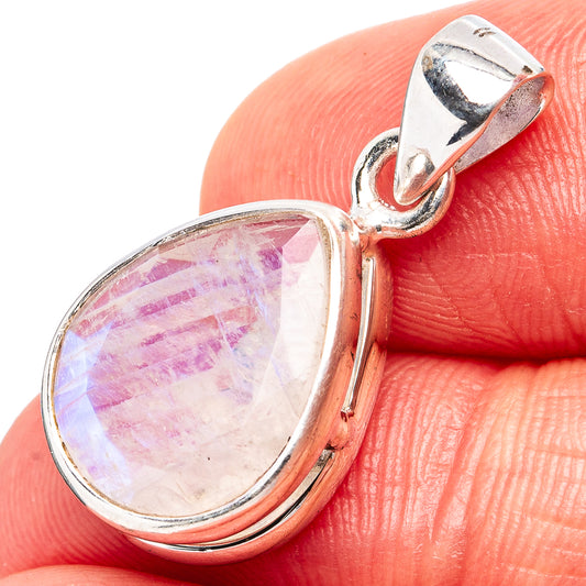 Sterling silver teardrop moonstone pendant with faceted rainbow sheen, top bail detail