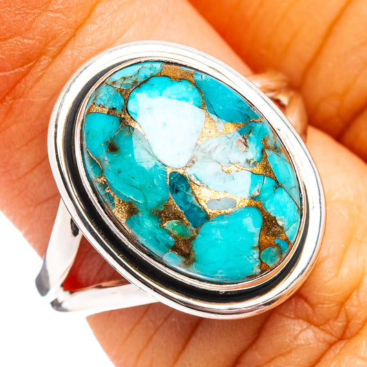 Oval turquoise cabochon ring in .925 sterling silver, size 5.75, blue copper matrix