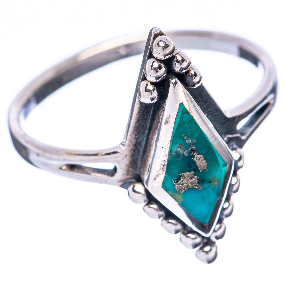 Triangular turquoise gemstone ring in 925 sterling silver, open band with prong setting