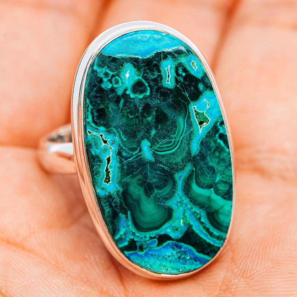Premium Malachite In Chrysocolla Ring Size 10 (.925 Sterling Silver)