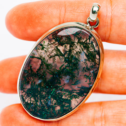 Green Moss Agate Pendant 2 1/8" (German Silver)