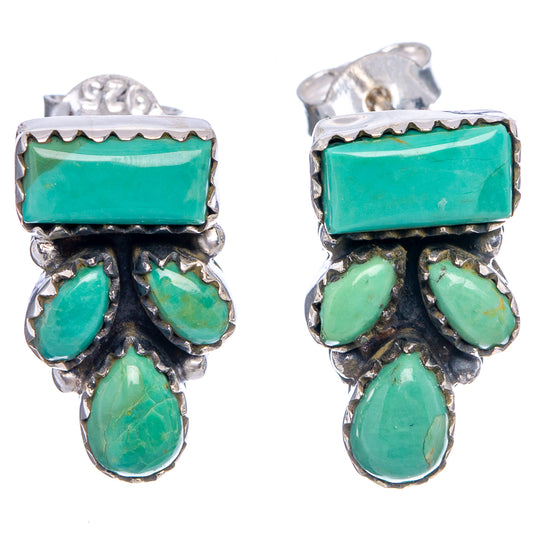 Turquoise cabochon cluster earrings with rectangular top stones and teardrop accents.