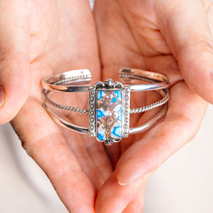 Golden Hills Turquoise Cuff Bracelet Adjustable (.925 Sterling Silver)