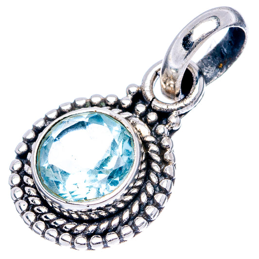 Sterling silver pendant charm with blue topaz round stone and textured rope setting
