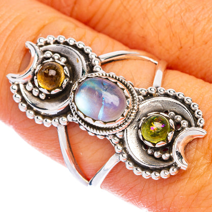 Rainbow Moonstone, Citrine, Peridot Ring Size 9 (925 Sterling Silver) R144435