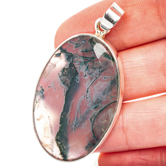 Green Moss Agate Pendant 2 1/8" (.925 Sterling Silver)