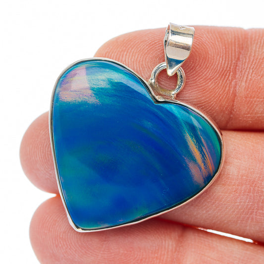 Aurora Opal Heart Pendant 1 3/8" (.925 Sterling Silver)