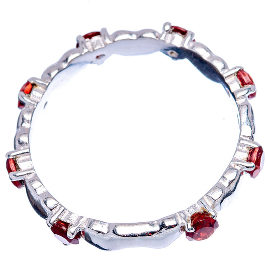 Sterling silver dainty heart ring with red garnet-style stones, size 7.75