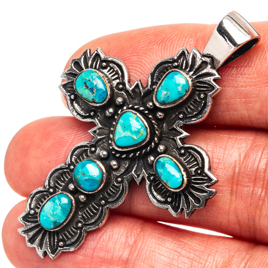 Turquoise cross pendant, antiqued .925 sterling silver with six turquoise cabochons