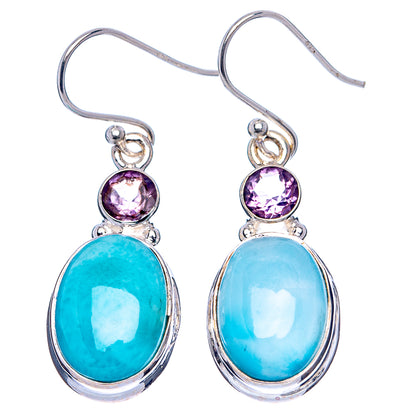 Rare Larimar, Amethyst Earrings 1 1/2" (.925 Sterling Silver)
