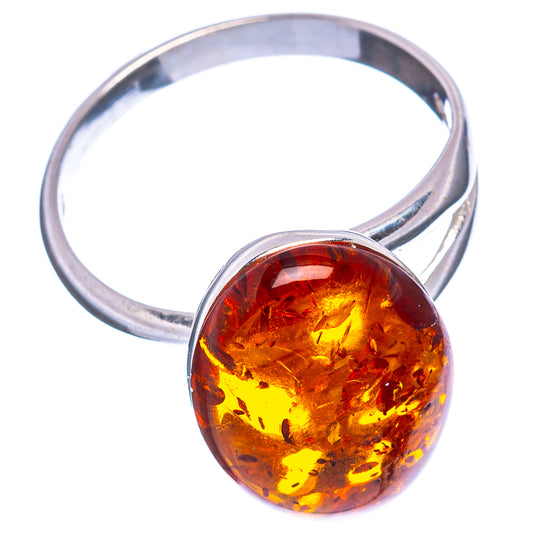Baltic amber oval cabochon ring in polished 925 sterling silver band
