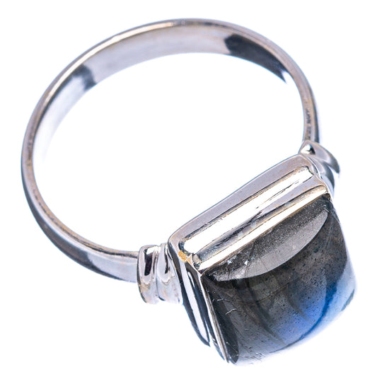 Labradorite ring with rectangular blue-gray bezel set on .925 sterling silver