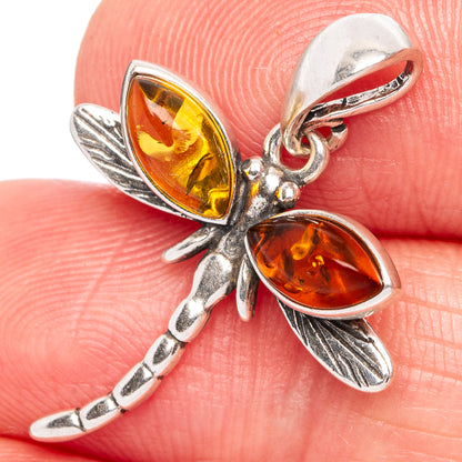Baltic Amber Dragonfly Pendant 1 1/8" (.925 Sterling Silver)