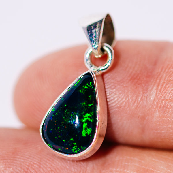 Black Ethiopian Opal Pendant 7/8" (.925 Sterling Silver)