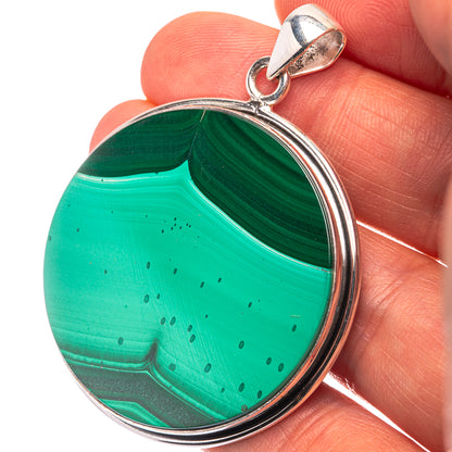925 sterling silver malachite coin pendant, green oval malachite stone in teardrop bezel