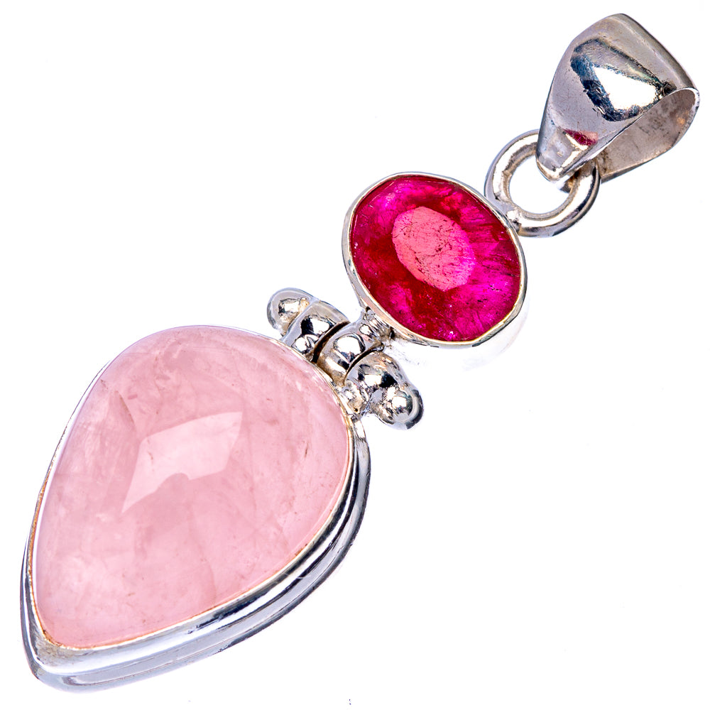 Rose Quartz, Ruby Pendant 1 5/8" (925 Sterling Silver) P40996