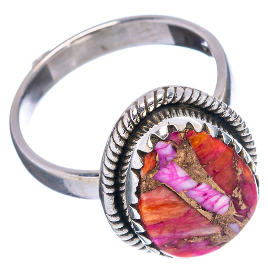 Sterling silver ring with oval pink, purple, orange stone and rope-edge setting