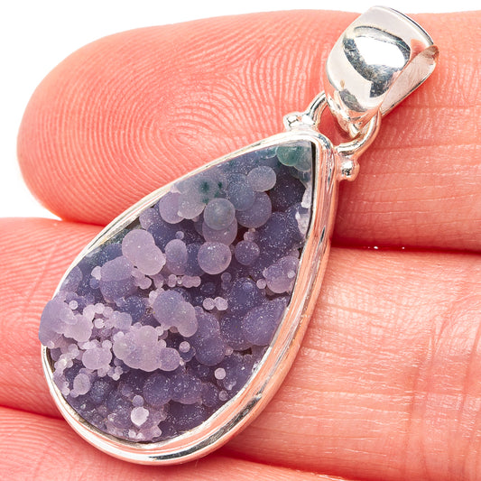 Teardrop druzy agate pendant in .925 sterling silver bezel, purple sparkly stone