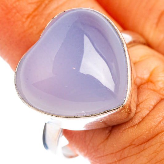 Heart-shaped lavender chalcedony ring with .925 sterling silver bezel, size 8.75