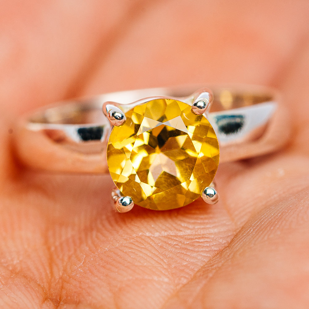 Faceted Citrine Ring Size 8.25 (.925 Sterling Silver)