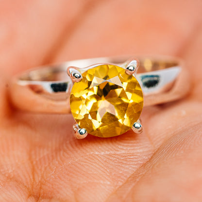 Faceted Citrine Ring Size 8.25 (.925 Sterling Silver)