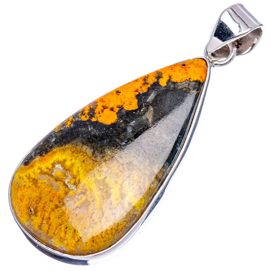 Sterling silver bumblebee jasper teardrop pendant, full view with yellow and black stone