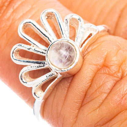 Rainbow Moonstone Daisy Dainty Ring Size 5.75 (.925 Sterling Silver)