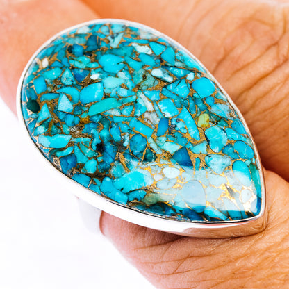 Blue Copper Turquoise Ring Size 7 Adjustable (.925 Sterling Silver)