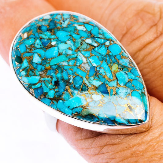 Blue Copper Turquoise Ring Size 7 Adjustable (.925 Sterling Silver)