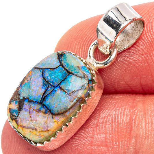 Sterling silver opal pendant with teardrop multicolor stone and open bail