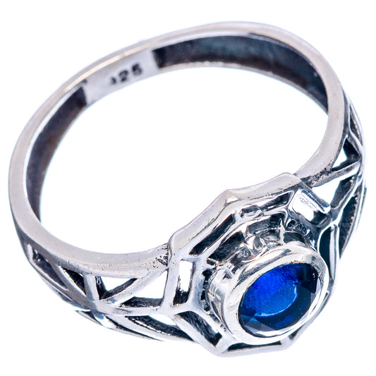 Sterling silver dainty ring, size 7, blue quartz bezel with web lattice band