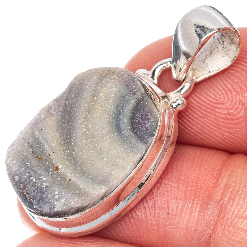 Sterling silver pendant with teardrop gray druzy stone and hinged bail