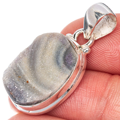 Sterling silver pendant with teardrop gray druzy stone and hinged bail
