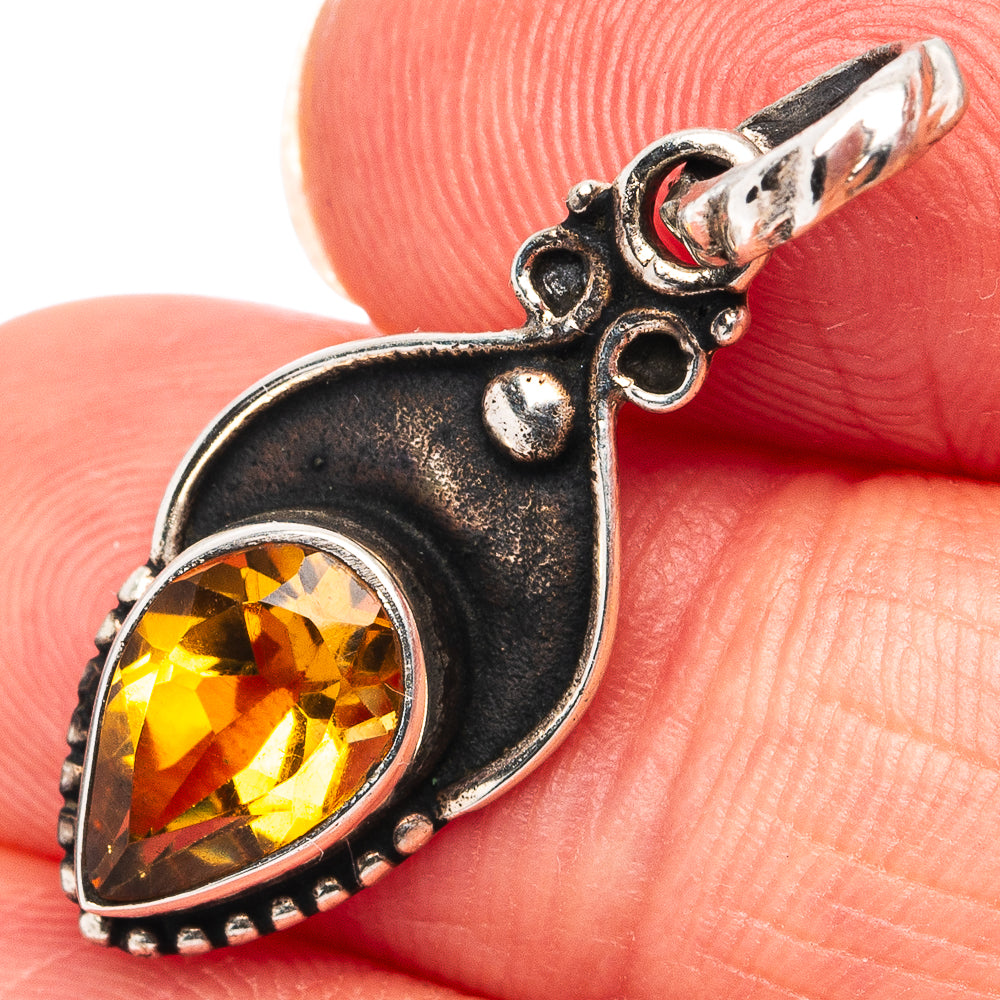 Citrine Dainty Pendant 1 1/8" (.925 Sterling Silver)