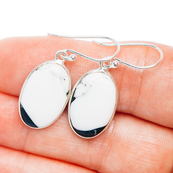 White Buffalo Turquoise Earrings 1 3/8" (.925 Sterling Silver)