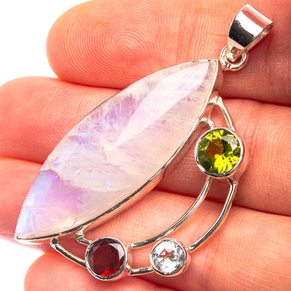 Signature Rainbow Moonstone, Peridot, Garnet, White Quartz Pendant 2" (925 Sterling Silver) P38732