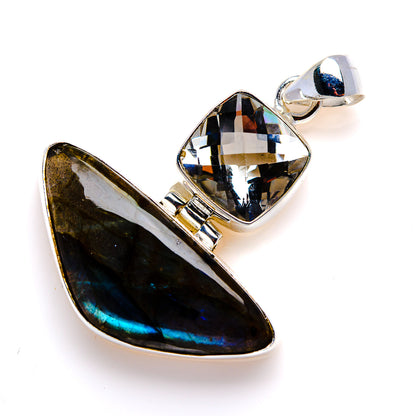 Labradorite, White Quartz Pendant 1 5/8" (925 Sterling Silver) PD38002