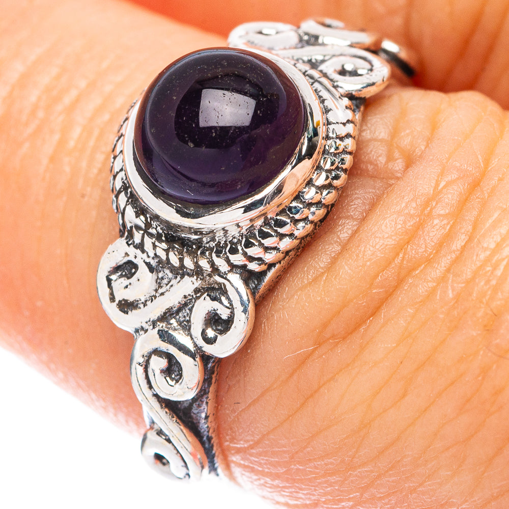 Amethyst dainty ring in 925 sterling silver with oval purple gemstone bezel