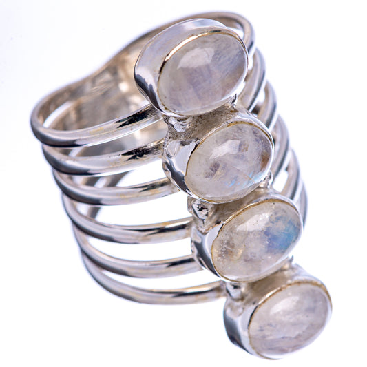 Sterling silver moonstone ring with four oval cabochon gemstones, side profile