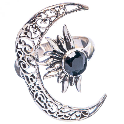 Black Onyx Moon Sun Dainty Ring Size 7 Adjustable (925 Sterling Silver) R5252