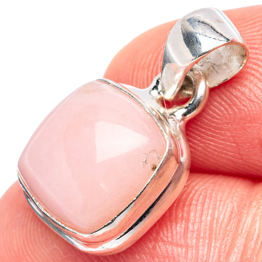 Pink opal pendant in .925 sterling silver, oval stone bezel with bail