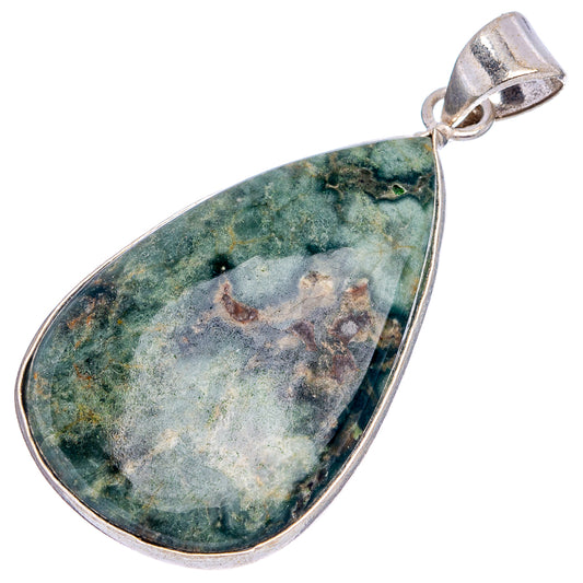 Silver-plated teardrop ocean jasper pendant with green-blue mottled stone and bail