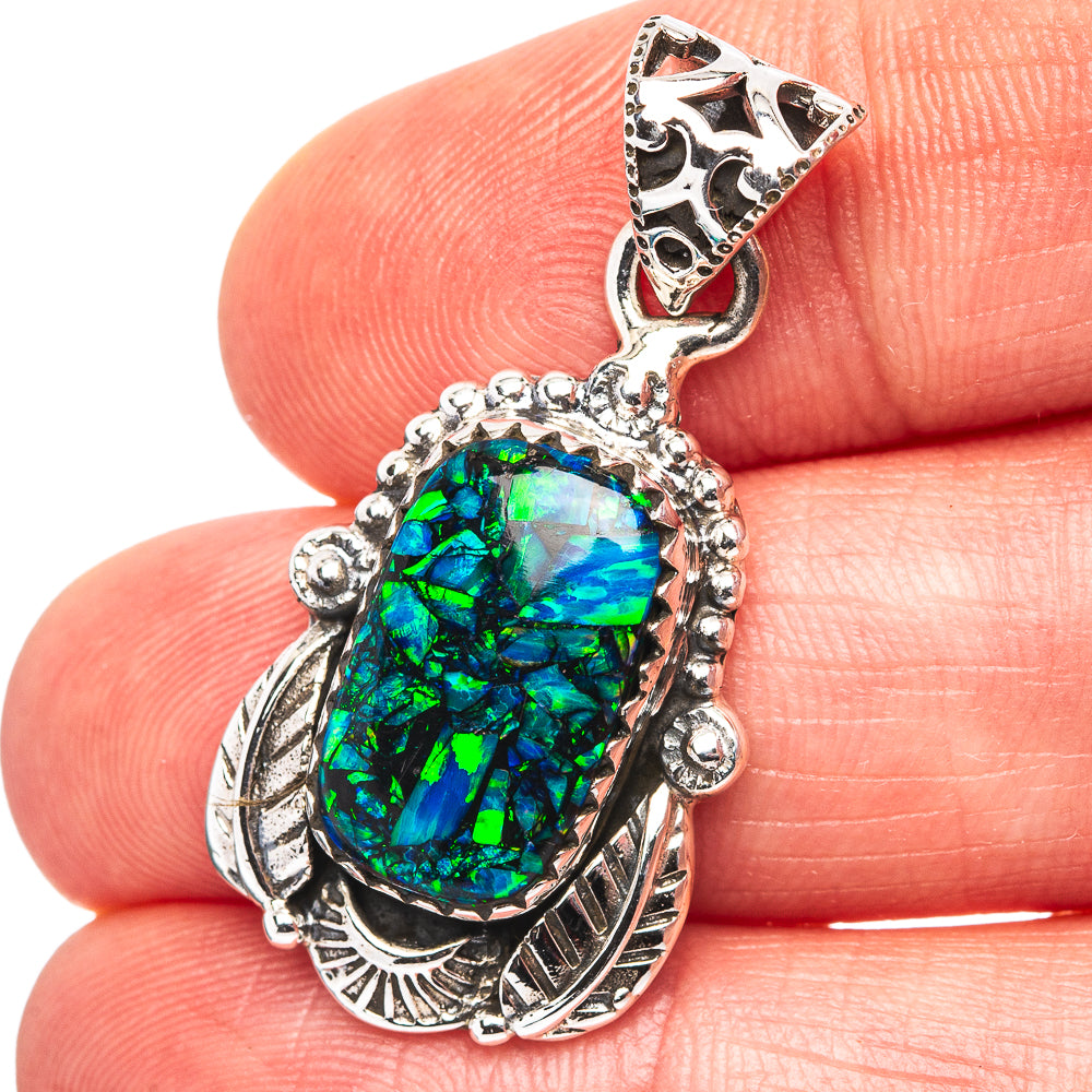 Exclusive Southwestern Style Mosaic Opal Pendant 1 3/8" (.925 Sterling Silver)